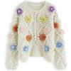 imageCHICWISH Womens Cream Button Up Floral PomPom Knit CardiganCream