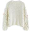 imageCHICWISH Womens Cream Button Up Floral PomPom Knit CardiganCream