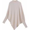 imageCHICWISH Women Turtleneck Asymmetric Hem Oversized Batwing Sleeve Pullover Sweaters Ribbed Knit Cape PonchoOatmeal