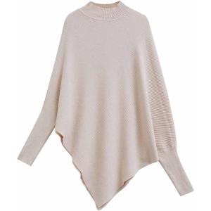 imageCHICWISH Women Turtleneck Asymmetric Hem Oversized Batwing Sleeve Pullover Sweaters Ribbed Knit Cape PonchoOatmeal