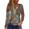 imageDisamer Womens T Shirts 2025 Fashion Tops Long Sleeve Pleated Dressy Casual Button Down Blouses Fall ClothesFloral Totem