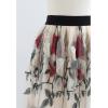 imageCHICWISH Womens Red Golden Rose Embroidered Mesh Tulle Midi Skirt