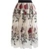 imageCHICWISH Womens Red Golden Rose Embroidered Mesh Tulle Midi Skirt