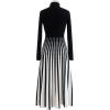 imageCHICWISH Womens Stripe Print Turtleneck Knit Midi DressStripe Print