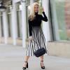 imageCHICWISH Womens Stripe Print Turtleneck Knit Midi DressStripe Print