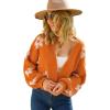 imageCHICWISH Womens YellowOrangeIvory Cuteness Flowers Fuzzy Knit CardiganOrange