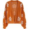 imageCHICWISH Womens YellowOrangeIvory Cuteness Flowers Fuzzy Knit CardiganOrange