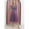 imageCHICWISH Sequins Tulle Skirts for Women Elastic Waist Mesh Midi Skirt Casual Flowy Layered Black SkirtPurple