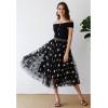 imageCHICWISH Tulle Skirts for Women Hearts Print Layered Mesh Tutu Skirt Elastic Waist Black Midi SkirtBlack