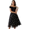 imageCHICWISH Tulle Skirts for Women Hearts Print Layered Mesh Tutu Skirt Elastic Waist Black Midi SkirtBlack