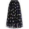 imageCHICWISH Tulle Skirts for Women Hearts Print Layered Mesh Tutu Skirt Elastic Waist Black Midi SkirtBlack