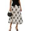 imageCHICWISH Women Floral Applique Sequin Embellished Mesh Tulle Skirt Casual Flowy Elastic High Waist ALine Midi SkirtBlack