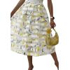imageCHICWISH Women Lemon Stripe Skirts ALine Printed Pleated Flared Organza Tulle Midi Skirt Garden Party Casual Vinage SkirtYellow