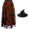 imageCHICWISH Women Pumpkin Tulle Tutu Skirt Velvet Bats Elastic Waist Halloween Party Layered Mesh Midi Skirt and Black Hat Halloween Costume Skirt Size SM