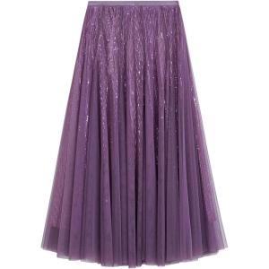 imageCHICWISH Sequins Tulle Skirts for Women Elastic Waist Mesh Midi Skirt Casual Flowy Layered Black SkirtPurple