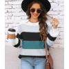 imageWomens Sweaters Fall 2025 Fashion Long Sleeve Color Block Oversized Sweater Trendy Casual Crew Neck Knitted Tops PulloverColor Blue