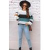 imageWomens Sweaters Fall 2025 Fashion Long Sleeve Color Block Oversized Sweater Trendy Casual Crew Neck Knitted Tops PulloverColor Blue