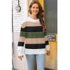 imageWomens Sweaters Fall 2025 Fashion Long Sleeve Color Block Oversized Sweater Trendy Casual Crew Neck Knitted Tops PulloverColor Darkgreen