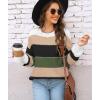 imageWomens Sweaters Fall 2025 Fashion Long Sleeve Color Block Oversized Sweater Trendy Casual Crew Neck Knitted Tops PulloverColor Darkgreen