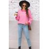 imageWomens Sweaters Fall 2025 Fashion Long Sleeve Color Block Oversized Sweater Trendy Casual Crew Neck Knitted Tops PulloverPure Pink