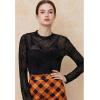 imageCHICWISH Women Spider Web Pattern SemiSheer Mesh Tulle Top Crewneck Long Sleeve Cropped Top Halloween BlousesBlack
