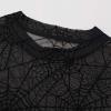 imageCHICWISH Women Spider Web Pattern SemiSheer Mesh Tulle Top Crewneck Long Sleeve Cropped Top Halloween BlousesBlack
