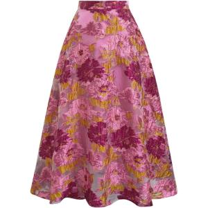 imageCHICWISH Women Floral Jacquard Flared Skirts High Waist ALine Casual Garden Party Vintage Swing Midi SkirtHot Pink