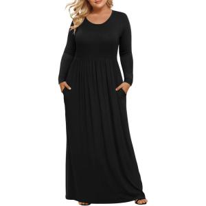 imageLONGYUAN Womens Plus Size Maxi Dresses for Curvy Women Casual Long Dress XL6XLBlacksleeve