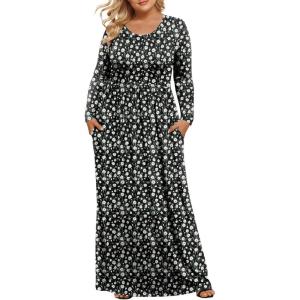 imageLONGYUAN Womens Plus Size Maxi Dresses for Curvy Women Casual Long Dress XL6XLBlackwhite Daisy