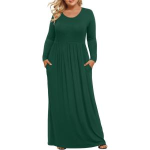 imageLONGYUAN Womens Plus Size Maxi Dresses for Curvy Women Casual Long Dress XL6XLDark Greensleeve