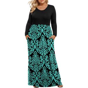 imageLONGYUAN Womens Plus Size Maxi Dresses for Curvy Women Casual Long Dress XL6XLFl Blackturquoise