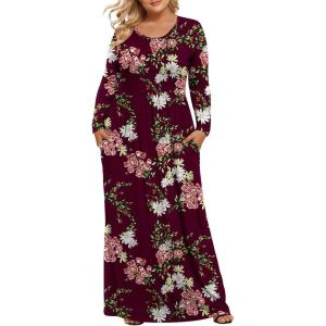 imageLONGYUAN Womens Plus Size Maxi Dresses for Curvy Women Casual Long Dress XL6XLFl Wine Redsleeve