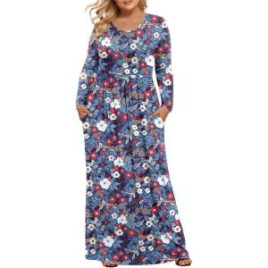 imageLONGYUAN Womens Plus Size Maxi Dresses for Curvy Women Casual Long Dress XL6XLMixed Blue Redflower