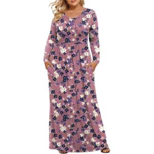 imageLONGYUAN Womens Plus Size Maxi Dresses for Curvy Women Casual Long Dress XL6XLRedpurple Flower