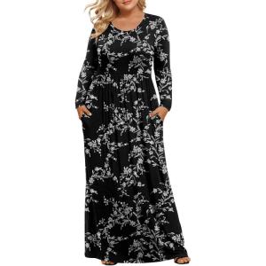 imageLONGYUAN Womens Plus Size Maxi Dresses for Curvy Women Casual Long Dress XL6XLWhite Black Flower