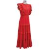 imageCHICWISH Women Summer Crochet Trim Sleeveless Midi Dress Crewneck A Line Tiered Flowy Cotton Casual Long DressRed