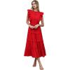 imageCHICWISH Women Summer Crochet Trim Sleeveless Midi Dress Crewneck A Line Tiered Flowy Cotton Casual Long DressRed