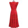 imageCHICWISH Women Summer Crochet Trim Sleeveless Midi Dress Crewneck A Line Tiered Flowy Cotton Casual Long DressRed