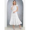 imageCHICWISH Women Summer Crochet Trim Sleeveless Midi Dress Crewneck A Line Tiered Flowy Cotton Casual Long DressWhite