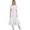imageCHICWISH Women Summer Crochet Trim Sleeveless Midi Dress Crewneck A Line Tiered Flowy Cotton Casual Long DressWhite