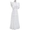 imageCHICWISH Women Summer Crochet Trim Sleeveless Midi Dress Crewneck A Line Tiered Flowy Cotton Casual Long DressWhite
