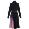imageCHICWISH Womens Black Gradient Pleated Splicing Belted Knit Midi DressBlack
