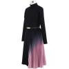 imageCHICWISH Womens Black Gradient Pleated Splicing Belted Knit Midi DressBlack