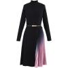 imageCHICWISH Womens Black Gradient Pleated Splicing Belted Knit Midi DressBlack