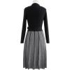 imageCHICWISH Womens BlackIndigo Herringbone Print Mock Neck Belted Knit DressBlack