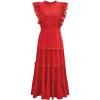 imageCHICWISH Women Summer Crochet Trim Sleeveless Midi Dress Crewneck A Line Tiered Flowy Cotton Casual Long DressRed