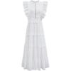 imageCHICWISH Women Summer Crochet Trim Sleeveless Midi Dress Crewneck A Line Tiered Flowy Cotton Casual Long DressWhite
