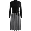 imageCHICWISH Womens BlackIndigo Herringbone Print Mock Neck Belted Knit DressBlack