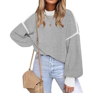 imageFall Clothes for Women 2025 Trendy Fashion Oversized Sweaters Color Block Long Sleeve Knited Pullover Tops Winter OutfitsPure Grey