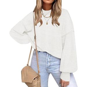 imageFall Clothes for Women 2025 Trendy Fashion Oversized Sweaters Color Block Long Sleeve Knited Pullover Tops Winter OutfitsPure White